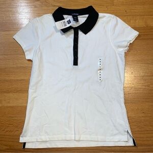 Gap Stretch Polo Shirt White with Blue Collar Women's Medium New with Tags